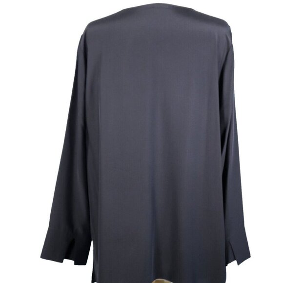 Lafayette 148 Women's Large Black Silk Blouse Top Slit V-Neck Long Sleeve Tunic - Picture 6 of 6